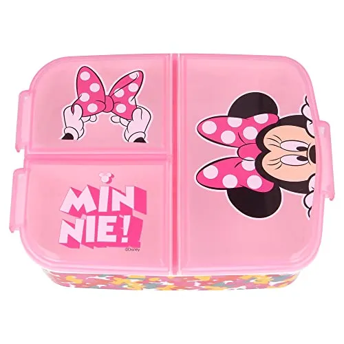 Stor Disney Minnie Mouse Sandwichbox aus Kunststoff für Kinder, BPA-frei, mit 3 Fächern und Sicherheitsverschluss, waschbar und wiederverwendbar