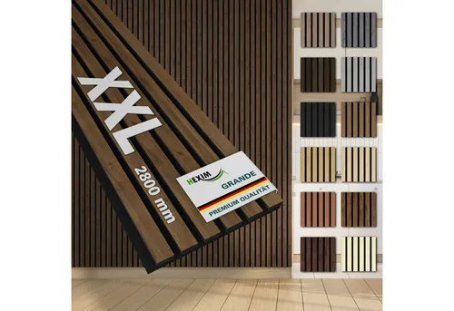 Hexim Wandpaneel - Akustikpaneele 280x30cm aus Echtholzfurnier - Wandpaneele zur Verbesserung der Raumakustik mit edlem Echtholzfurnier, ideal für Wohnzimmer, Büros oder Restaurants. Extra dicker Akustikfilz sorgt für optimale Schallabsorption.