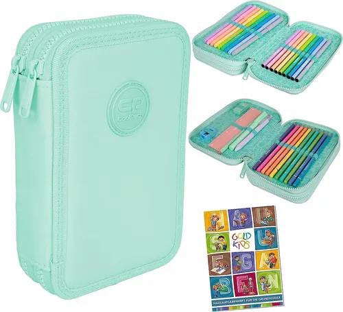 COOLPACK 2-fache Federtasche Pastel Powder Mint 34-teilig - Federmäppchen für Schüler, inklusive 34-teiligem Zubehör und praktischem Aufgabenheft. Ideal für Schule und Zuhause, mit zwei Fächern für optimale Organisation und einfache Pflege.