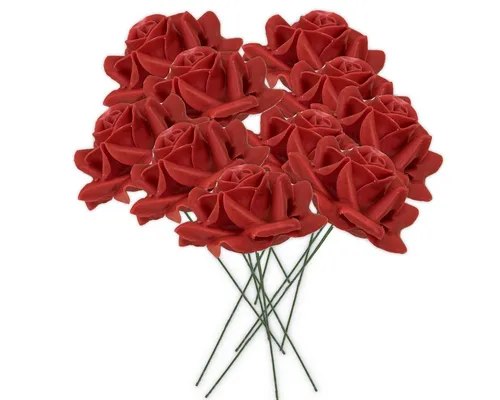 matches21 HOME & HOBBY Bastelnaturmaterial Textil-Rosen mit Wachs-Blüten als Kunst-Rosen 10er Set rot, (10-tlg), Wasserfeste Wachs-Rosen als haltbare Deko-Rosen für Blumengestecke