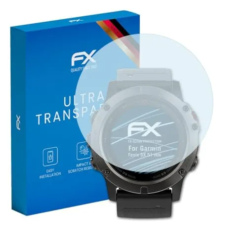 atFoliX Schutzfolie kompatibel mit Garmin Fenix 5X 51 mm Folie, ultraklare FX Displayschutzfolie (3X)