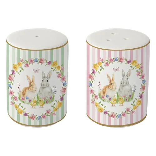 Easy Life Oster-Salz- und Pfefferset aus Porzellan mit „Frohe Ostern“-Kaninchen