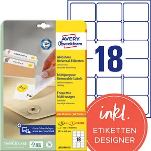 AVERY Zweckform Etiketten L6025REV-25 weiß 63,5 x 46,6 mm, 30 Blatt