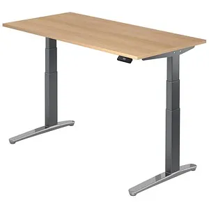 Ergonomischer Arbeitstisch 160x80 cm Eiche, elektrisch höhenverstellbar - Kinderschreibtische mit elektromotorischer Höhenverstellung von 65-130 cm für optimalen Sitzkomfort, inkl. Memory-Funktion und stabiler Konstruktion aus Eiche und graphit/alu.