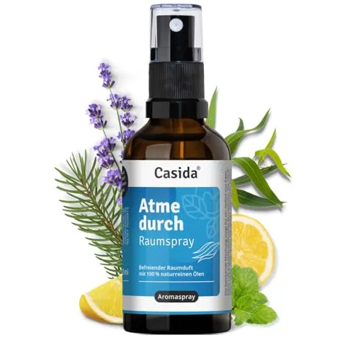 Casida Atme durch Raumspray - Befreiender Raumduft mit 100% naturreinen Ölen - Tiefes Durchatmen und frische Luft - natürliches Duftspray für Zuhause, Büro und unterwegs - 50ml