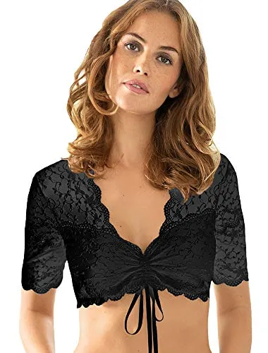 Nina von C. Spitzen Dirndlbluse Linnea Halbarm - Dirndlbluse für Damen mit floraler Spitze, halblangen Ärmeln und verstellbarem Ausschnitt für perfekten Sitz. Ideal für Oktoberfest und festliche Anlässe.