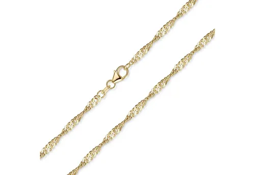 Materia Damen Singapurkette 925 Silber Halskette gold K14-42cm - Ketten für Damen, edle 42cm Singapurkette aus 925 Sterling Silber, vergoldet und diamantiert, ideal für Kettenanhänger – perfekte Geschenkidee in hochwertiger Schmuckschachtel.