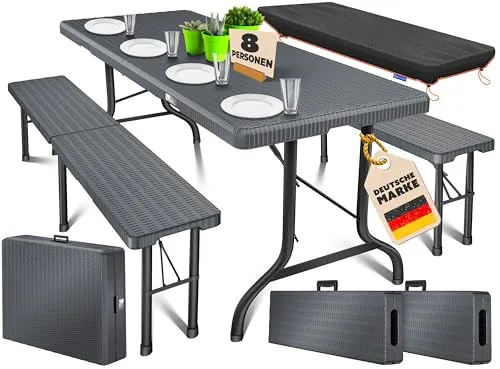 KESSER Klappbare Bierzeltgarnitur 3-teiliges Set - Robuste KESSER Bierzeltgarnitur mit 1 Biertisch und 2 Bierbänken – ideal für Partys, Veranstaltungen oder Grillabende. Klappbar, platzsparend und wetterfest, bietet sie Platz für bis zu 10 Personen.