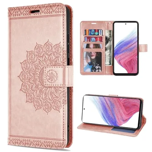 betterfon Hülle Kompatibel mit Samsung Galaxy A53 5G | Klapphülle Schutzhülle mit Kartenfächer Kompatibel für Galaxy A53 5G | Magnetverschluss Flip Case | Rosegold