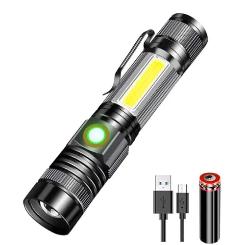 Karrong Taschenlampe LED Aufladbar mit Magnet COB Seitenlicht Zoombar, Extrem Hell 3000 Lumen USB Taschenlampen Batteriebetrieben Wasserdicht, 4 Modi für Outdoor Wandern Camping Notfall