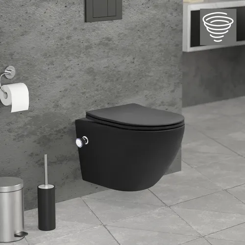 LuxeBath Wand WC Spülrandlos mit Bidet-Funktion, Schwarz matt