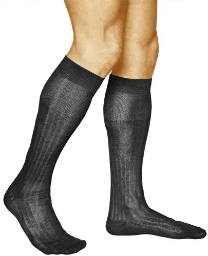 vitsocks Herren 100% mercerisierte Baumwolle Kniestrümpfe (2 PAAR) dünne gerippte Anzug Socken Knie lang, schwarz, 39-41
