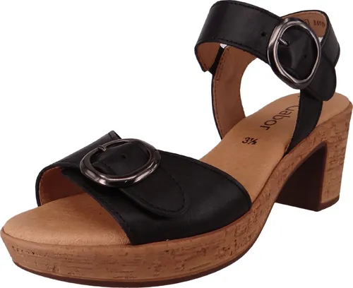 Gabor Plateausandale Schwarz Glattleder Größe 38.5 - Wanderschuhe mit elegantem Design und hohem Tragekomfort. Die Gabor Sandale aus hochwertigem Glattleder bietet einen stabilen Blockabsatz und praktischen Klettverschluss für perfekten Halt.