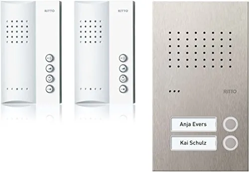 Ritto RGE1818425 ACERO pur Audio Set 2WE Freisprechen - Audio Türsprechanlage für Zweifamilienhäuser, inklusive edelstahl Außenstation und 2 Freisprechstellen, ideal für einfache Kommunikation und Sicherheit.
