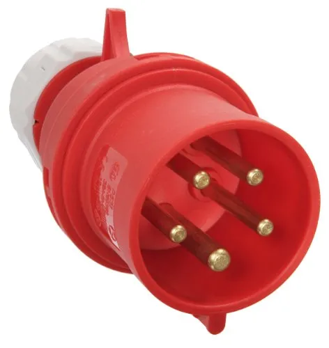 as - Schwabe CEE Stecker 400V/32A/5-polig - Starkstrom Stecker mit Schraubkontakt für Leistungsanschluss - Stromstecker Schlagfest - Spritzwassergeschützt IP44 - Rot/Grau, 60422