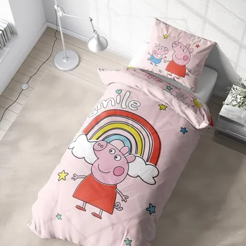 Peppa Pig Wutz Bettwäsche für Kinder 2 tlg. 80x80 + 135x200 cm - Bettwäsche-Set für Kinder mit Peppa Pig Design, aus 100% Mikrofaser, trockner- und waschmaschinengeeignet, ideal für ein gemütliches Kinderzimmer.