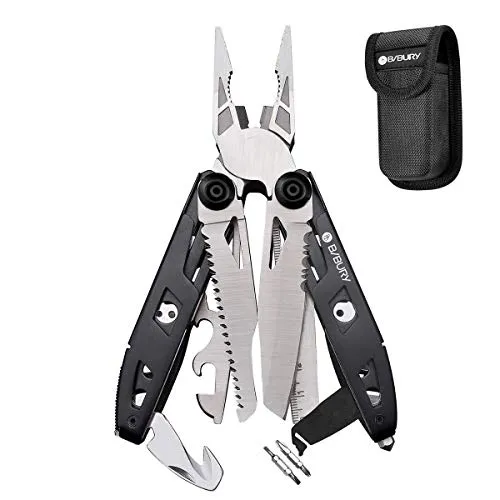 BIBURY 18 in 1 Multitool zang, Faltbares Multitools Edelstahl werkzeug, Multifunktionale mit Schraubendreher,Schneider, Flaschenöffner und Karabiner für Camping, Reparieren, Geschenke für Männer