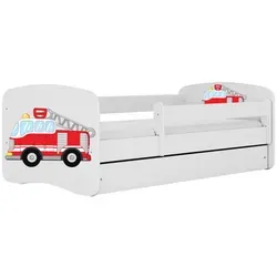 Raumhirsch Kinderbett Löschzug 90x160 cm - Modernes Kinderbett in Weiß mit abnehmbarer Schutzschiene für sichere Nächte und geräumiger Schublade für zusätzlichen Stauraum. Ideal für Kinder- und Jugendzimmer.