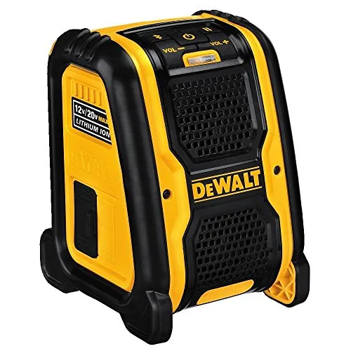 DEWALT DCR006 Bluetooth-Lautsprecher (für 10,8 - 18 V XR Akkus, Verbindung über Bluetooth oder Kabel, einfache Bedieung, robustes Gehäuse)