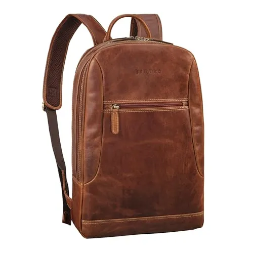STILORD 'Bradley' Vintage Laptoprucksack Groß Herren Leder Backpack Damen Echtleder Reiserucksack Fahrradrucksack Handgepäck für Uni Büro Reise Notebook 15,6 Zoll, Farbe:cannes - braun