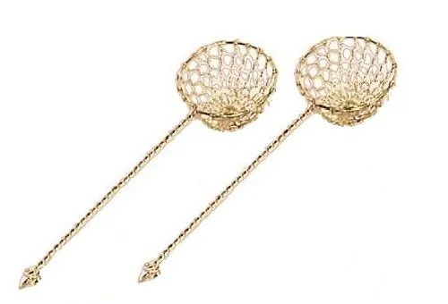 2er Pack Fondue-Sieb, Ø 6cm, L 22cm, goldfarben, Sieblöffel für Feuertopf, Mongolentopf