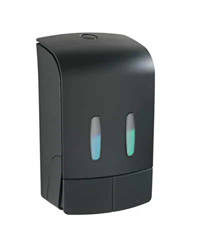 WENKO 2-Kammer Desinfektionsmittel- und Seifenspender Tartas Schwarz - hygienischer Wandspender mit 960 ml Füllmenge, ideal für effektive Handhygiene ohne Bohren