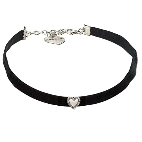 Alpenflüstern Trachten-Samt-Kropfband Strassherz - Eleganter Damen-Trachtenschmuck - Ketten für Damen, nostalgische Trachtenkette aus Samt mit einem funkelnden Strassherz, perfekt für jedes Trachten-Outfit und handgefertigt für ein angenehmes Tragegefühl.