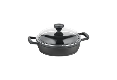 Berndes Servierpfanne mit Deckel, 28 cm - Pfanne aus hochwertigem Aluguss mit 3-Schicht-Antihaftversiegelung, ideal für fettfreies Braten und leicht zu reinigen, perfekt für Induktionsherde.