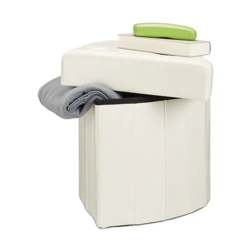 Relaxdays Faltbarer Polsterhocker mit Aufbewahrung - Stilvolle Hocker: Eckiger, moderner Hocker mit 26 L Stauraum, ideal für Zimmerecken. Platzsparend und bequem mit Kunstlederbezug, perfekt für Flur, Wohnzimmer oder Büro.