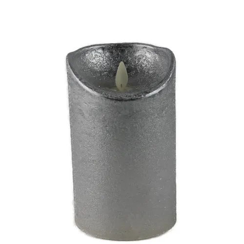 LED Echtwachskerze mit Timer flackender Docht silber Höhe 12.5cm