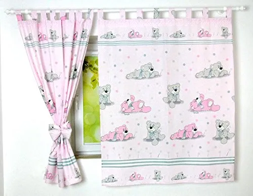 BABYLUX Kinderzimmer VORHANGE mit Schlaufen Kinder und Baby Gardinen (69. Bär Träumer Rosa)