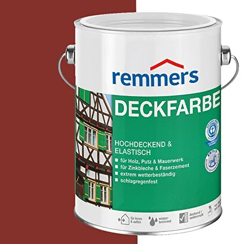 Remmers Deckfarbe rotbraun, 5 Liter - Hochdeckende Wetterschutzfarbe für innen und außen - Beizen – Premium Wetterschutzfarbe mit exzellenter Haftung auf verschiedenen Untergründen, ideal für Gartenhäuser, Zäune und mehr.