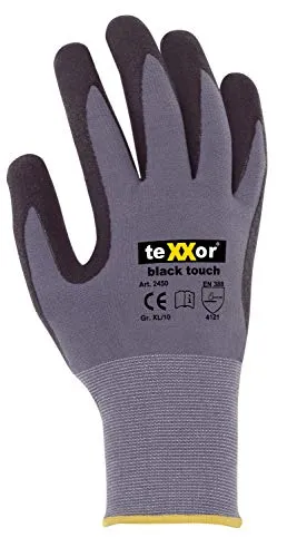 teXXor Montagehandschuhe Black Touch 144 x grau/schwarz 9 - 144 Paar - Robuste Schutzhandschuhe aus Polyester/Elasthan mit Nitril-Beschichtung für optimalen Grip. Ideal für den professionellen Einsatz in der Montage.