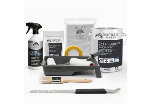 WO-WE 2K Fliesenlack Renovierungsset für Küche und Bad, Silbergrau, 2,5Kg