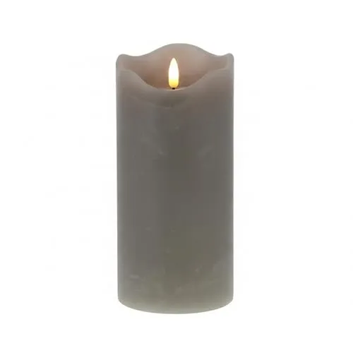 Fachhandel Plus LED Kerze grau mit 3D Flamme, Echtwachs Optik und Timerfunktion 6h 18h als flackernde Indoor Deko Kerze batteriebetrieben in verschiedenen Groessen (10 x 15 cm)