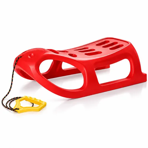 LITTLE SEAL Kinderschlitten Rot 86 cm mit Stahlkufen, Zugseil und Griff.