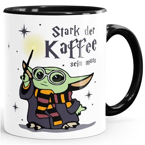MoonWorks Kaffee-Tasse Baby- Spruch lustig Stark der Kaffee sein muss Geschenk Kaffeeliebhaber Bürotasse Weiss-innen-schwarz standard