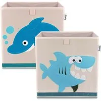 Lifeney Aufbewahrungsbox 2er-Set Delfin & Hai, beige, 33x33x33cm 1137214