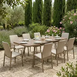 Gartenmöbel Set SUNNY/VERANO mit 8 Stühlen und ausziehbarem Tisch - Elegantes Gartenmöbel Set für bis zu 8 Personen mit ausziehbarem Tisch (150-200 cm). Wetterfestes Aluminiumgestell und stapelbare Stühle bieten Komfort und Flexibilität für Garten, Terrasse oder Balkon.