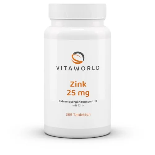 vitaworld Zink 25 mg, Hochdosiert mit 25 mg reinem Zink pro Tablette, Vegan, 365 Tabletten