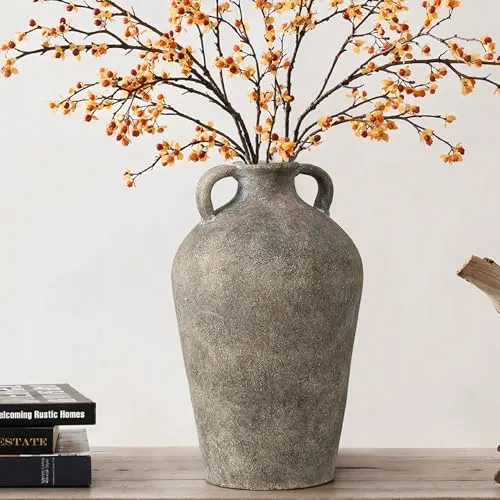 Hometopia Keramik Blumen Vase mit Henkeln – Rustikaler vasen, 30 cm Groß