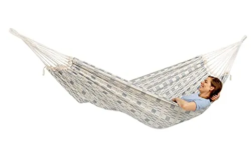 AMAZONAS XXL Hängematte Carioca Azul – Handgewebte Hängematte für 2 Personen - Hängematten & Hängestühle – Extra stabil und superweich mit Jacquard-Webtechnik, ideal für Familien bis 200 kg, handgefertigt aus recycelter Baumwolle in edlem Design.