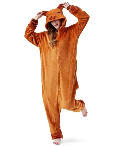 Corimori Partyanzug Onesie Ganzkörper Kostüm für Erwachsene, Pyjama Onesie Ganzkörper Kostüm Capybara Wasserschwein Nagetier