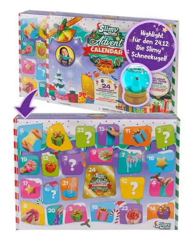 Slimy® Knete Adventskalender Limited Edition - 24 verschiedene Slime Spielmassen - Knete, weihnachtlicher Spielspaß mit 24 exklusiven Slime Überraschungen für Kinder, ideal zum täglichen Entdecken und Spielen im Advent!