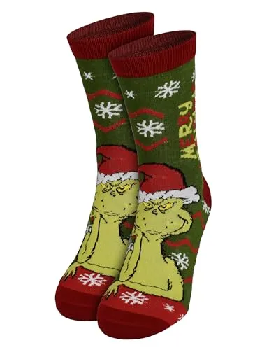 United Labels Grinch Socken für Damen, Grün, 35-38, Damensocken lustig Merry Grinchmas, Weihnachtssocken, Grinch Strümpfe