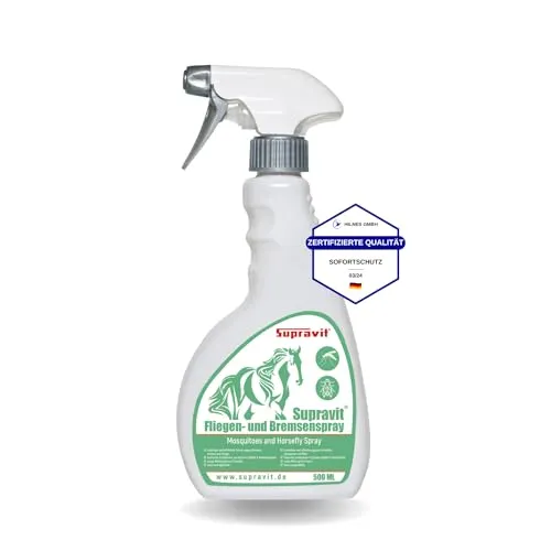 Supravit Bremsen & Fliegenspray Pferd - Effektiver Insektenschutz gegen Bremsen, Kriebelmücken und Fliegen - Mückenspray für Pferde wirkt sofort bis zu 8 Stunden - Insektenspray mit 500ml