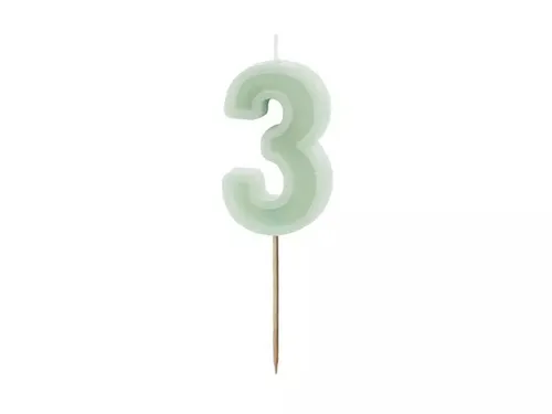 Świeczka urodzinowa 3 zielona 6cm PartyDeco 5904555050525