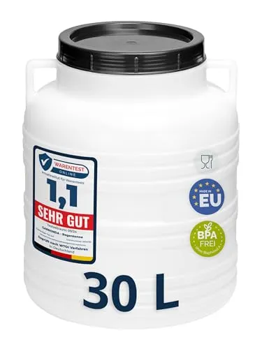 Garronda 30 Liter Weithalsfass aus BPA-freiem Futtertonne Fass Universalfass Lebensmittel Fass Regenfass für Garten Regentonne mit Deckel Regenwassertonne für Garten Wassertonne GD-0078, Weiß
