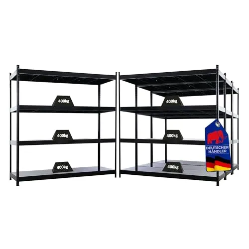 PROREGAL HERCULES Schwerlastregal 200x200x60cm - Stabiles Schwerlastregal HERCULES mit 4 verstellbaren Ebenen, ideal für Werkstatt und Lager. Hohe Belastbarkeit von bis zu 400 kg pro Ebene und einfacher Aufbau ohne Schrauben.