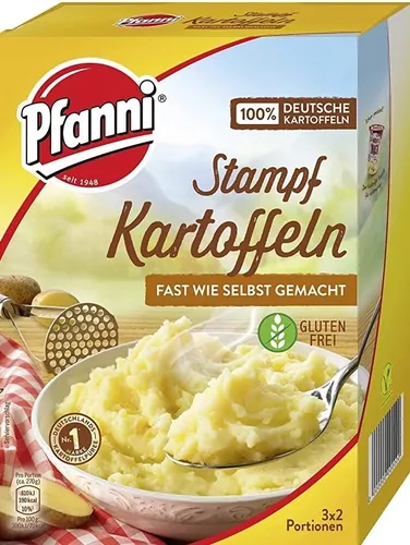 Pfanni Stampfkartoffeln - Kartoffelbrei, 183 Gramm - Fertiggericht: Cremiger Kartoffelbrei in Minuten zubereitet, ideal für schnelle Mahlzeiten.